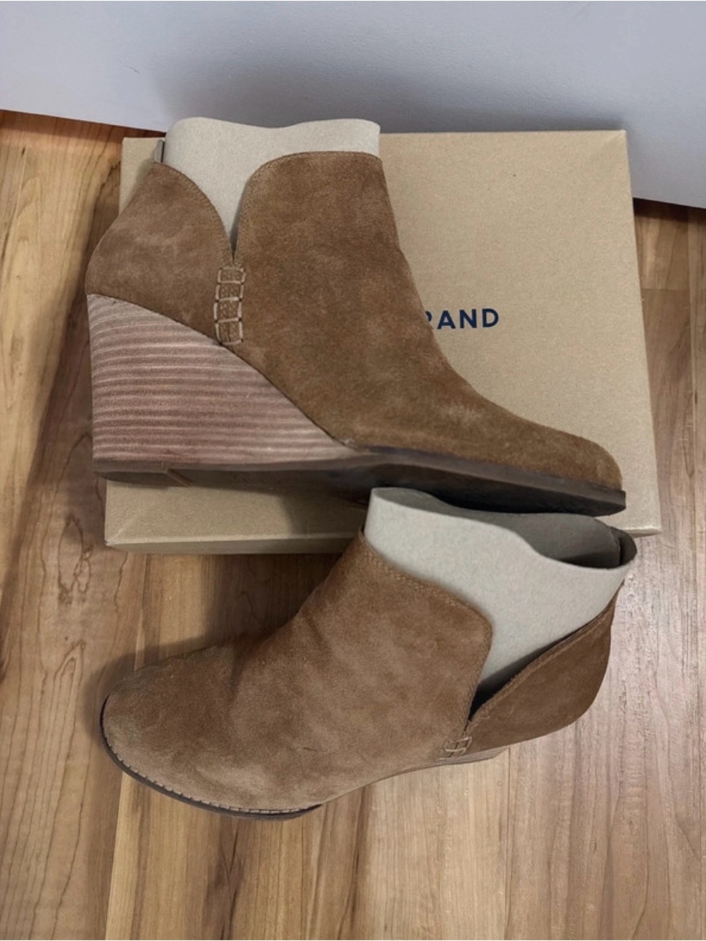 Lucky Brand Tan Suede Wedge Ankle Booties